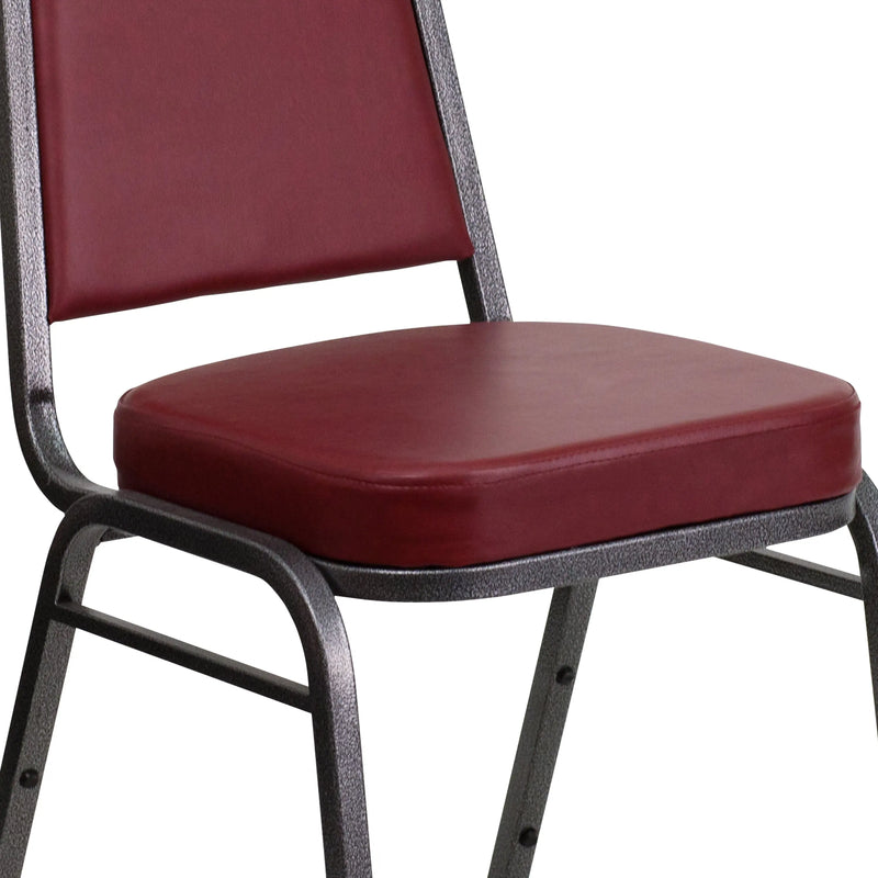 Murie Trapezoidal Mid Back Stacking Banquet Chair, Burgundy Vinyl - Silver Vein Frame iHome Studio