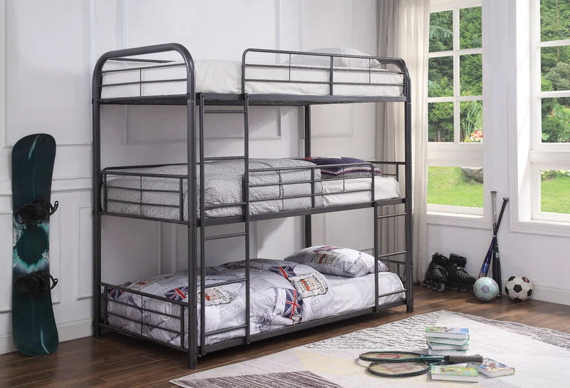 Mya Triple Metal Bunk Bed - Full, Gunmetal iHome Studio