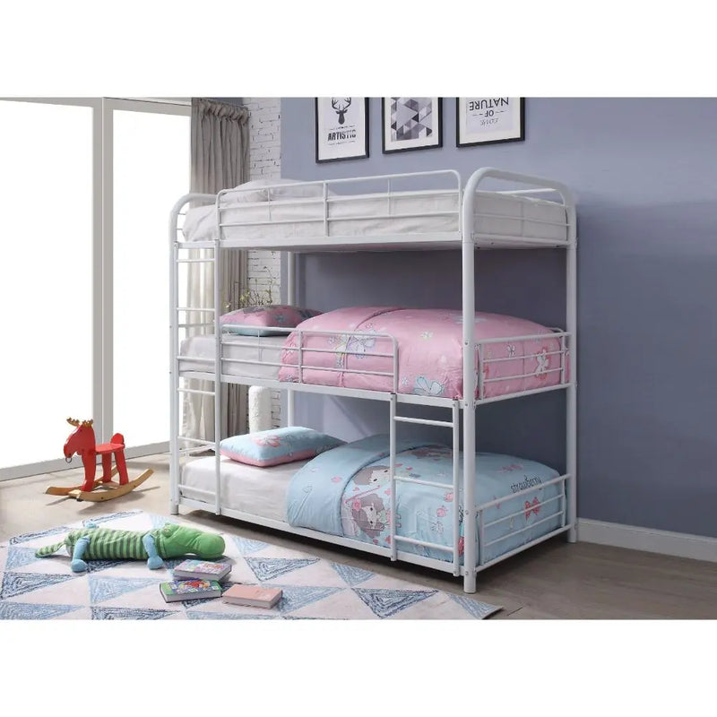 Mya Triple Metal Bunk Bed - Full, White iHome Studio