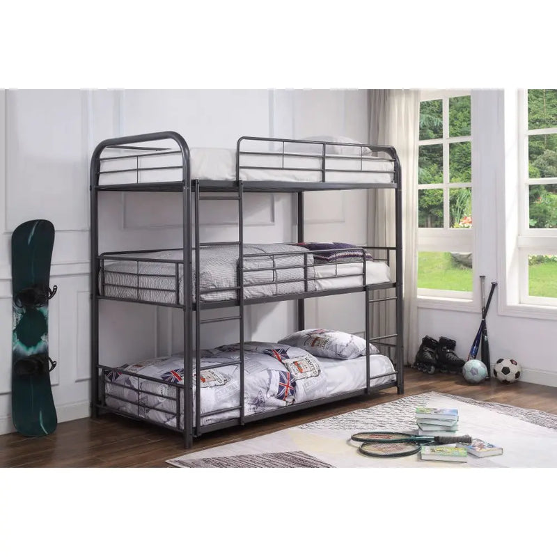 Mya Triple Metal Bunk Bed - Twin, Gunmetal iHome Studio