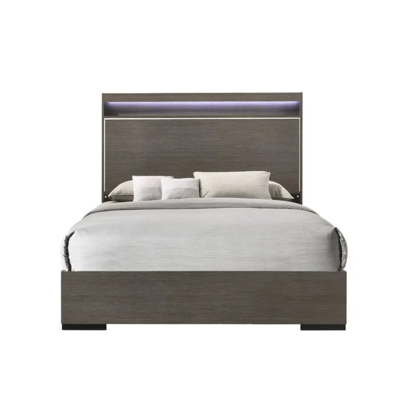 Mylah Queen Bed w/LED headboard, Gray Oak iHome Studio