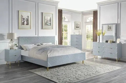 Myra King Bed, Gray High Gloss Finish iHome Studio