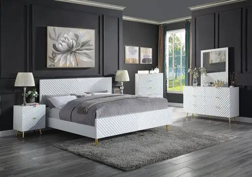 Myra King Bed, White High Gloss Finish iHome Studio