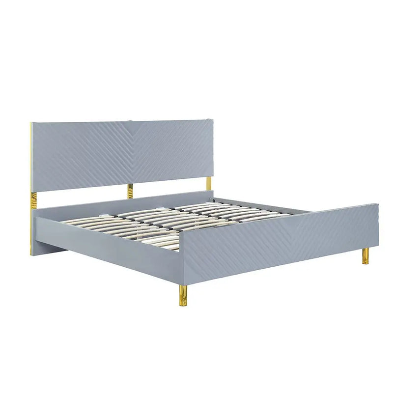 Myra Queen Bed, Gray High Gloss Finish iHome Studio