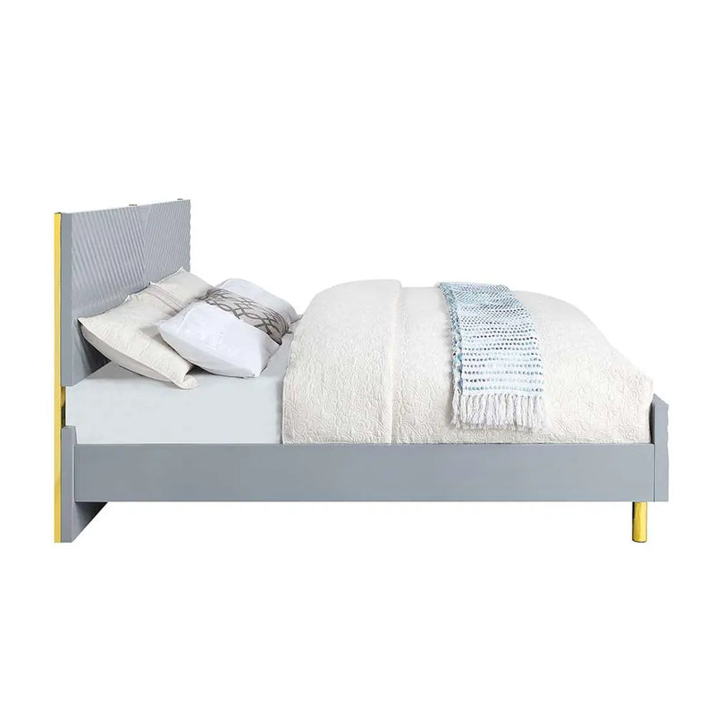 Myra Queen Bed, Gray High Gloss Finish iHome Studio