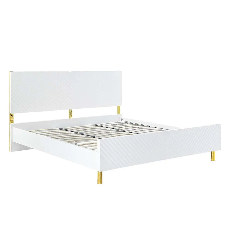 Myra Queen Bed, White High Gloss Finish iHome Studio