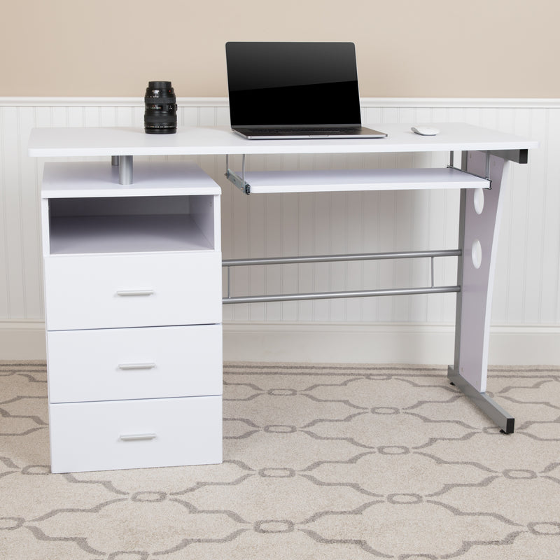 Hamlet Computer Desk w/Three Drawer Pedestal and Pull-Out Keyboard Tray iHome Studio