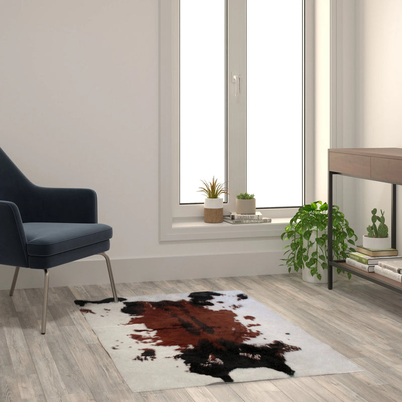 Naomi Collection 3' x 5' Brown Faux Cowhide Print Area Rug with Polyester Backing iHome Studio