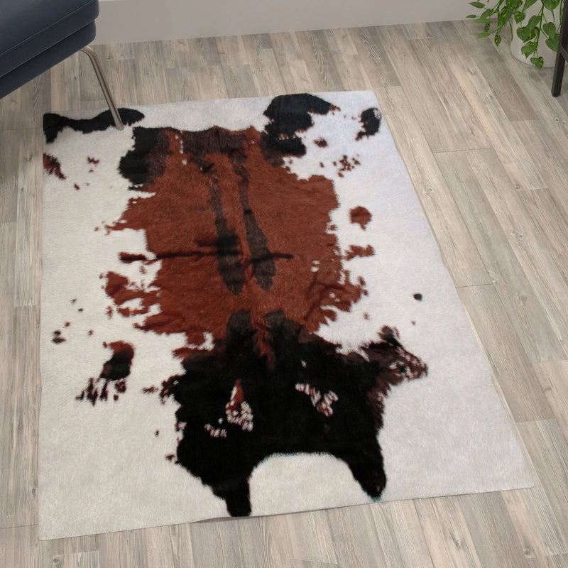 Naomi Collection 3' x 5' Brown Faux Cowhide Print Area Rug with Polyester Backing iHome Studio