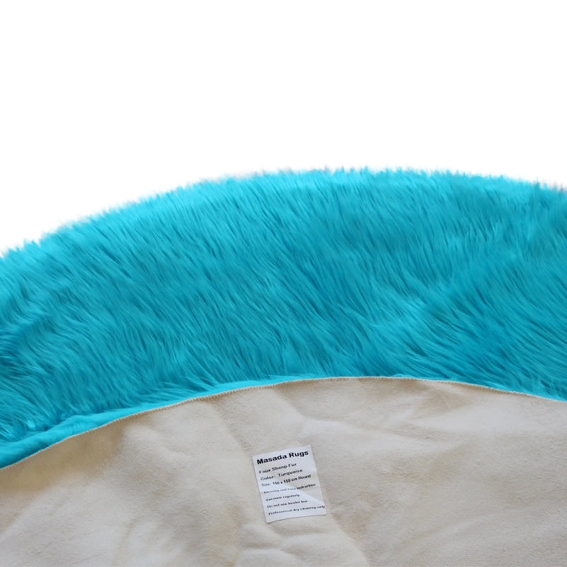Naomi Collection 5' x 5' Round Turquoise Faux Fur Area Rug with Polyester Backing iHome Studio