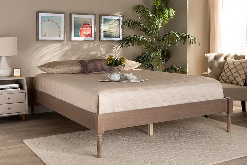 Natalie Antique Oak Wood Platform Bed (Full) iHome Studio