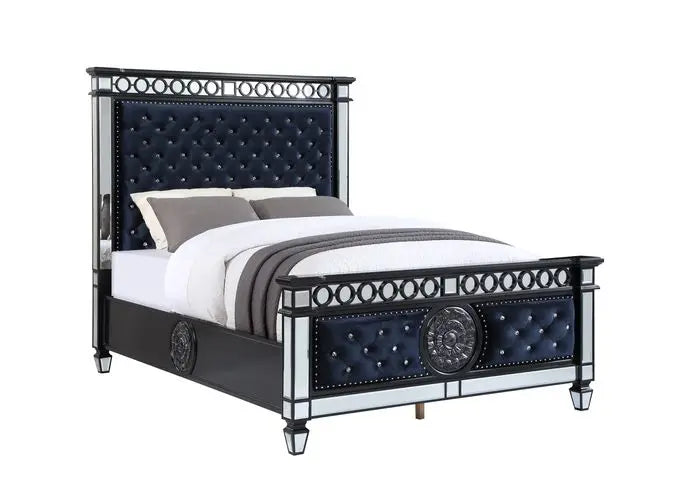 Nelson King Bed, Black Velvet & BLACK & Sliver FINISH iHome Studio