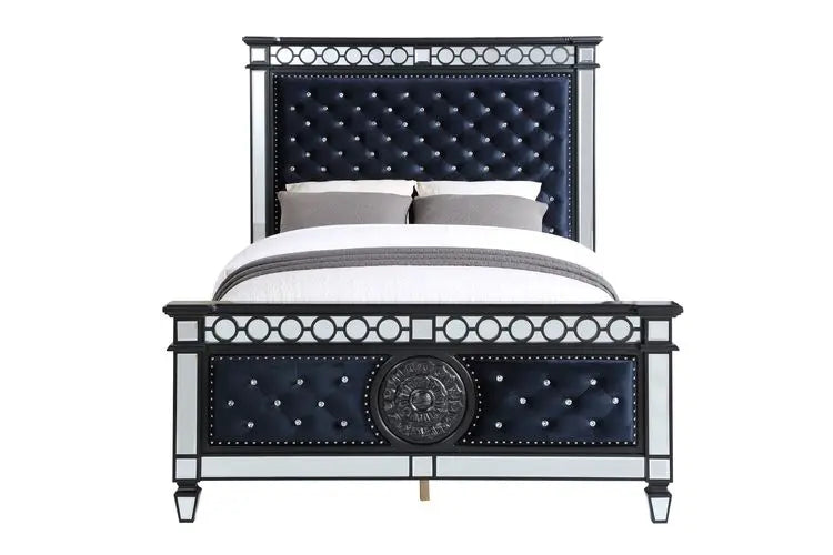 Nelson King Bed, Black Velvet & BLACK & Sliver FINISH iHome Studio