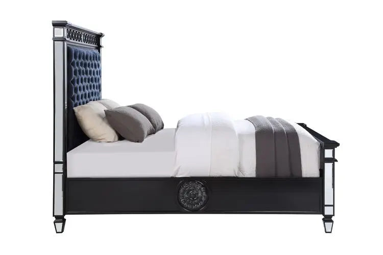 Nelson King Bed, Black Velvet & BLACK & Sliver FINISH iHome Studio