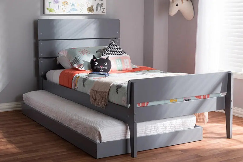 Nereida Grey-Finished Wood Trundle Bed (Twin) iHome Studio