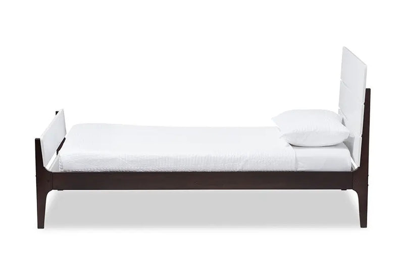Nereida White & Dark Brown Finished Wood Platform Bed w/Slatted Headboard (Twin) iHome Studio