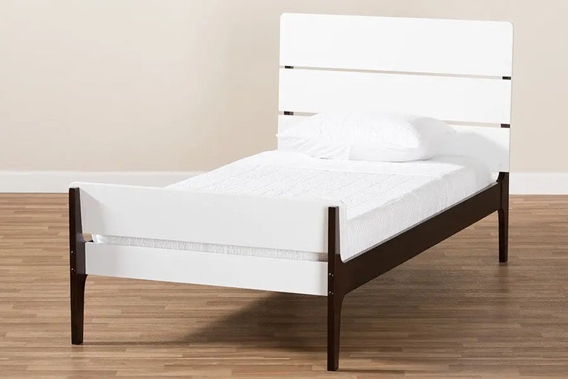 Nereida White & Dark Brown Finished Wood Platform Bed w/Slatted Headboard (Twin) iHome Studio