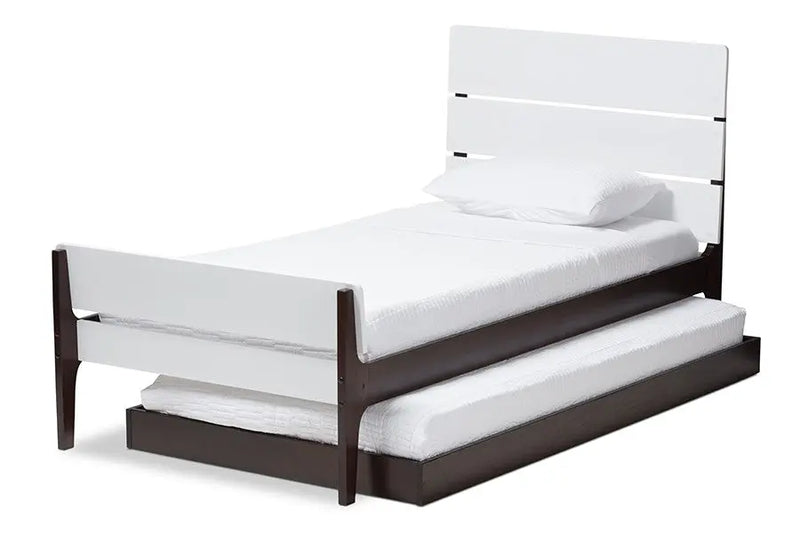 Nereida White and Dark Brown-Finished Wood Trundle Bed (Twin) iHome Studio