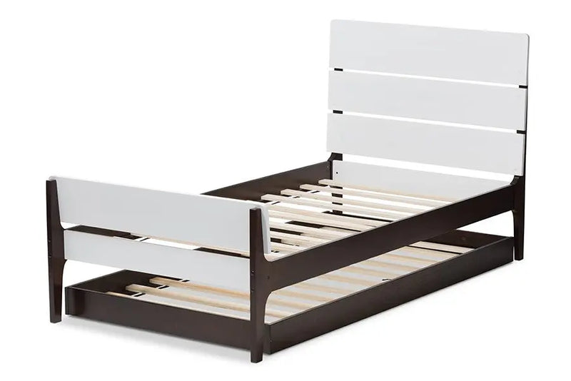 Nereida White and Dark Brown-Finished Wood Trundle Bed (Twin) iHome Studio