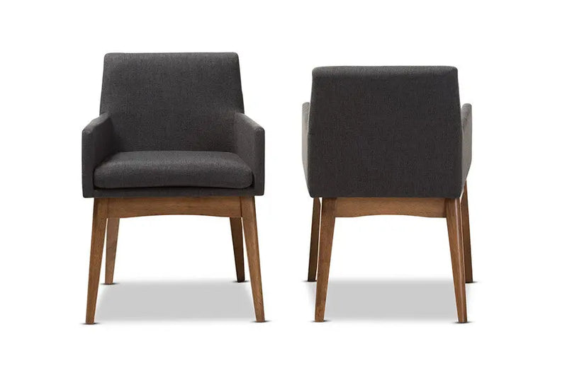 Nexus Walnut Wood Finishing Dark Grey Fabric Dining Armchair - 2pcs iHome Studio