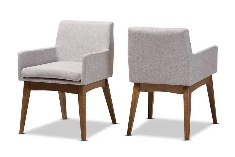 Nexus Walnut Wood Finishing Greyish Beige Fabric Dining Armchair - 2pcs iHome Studio