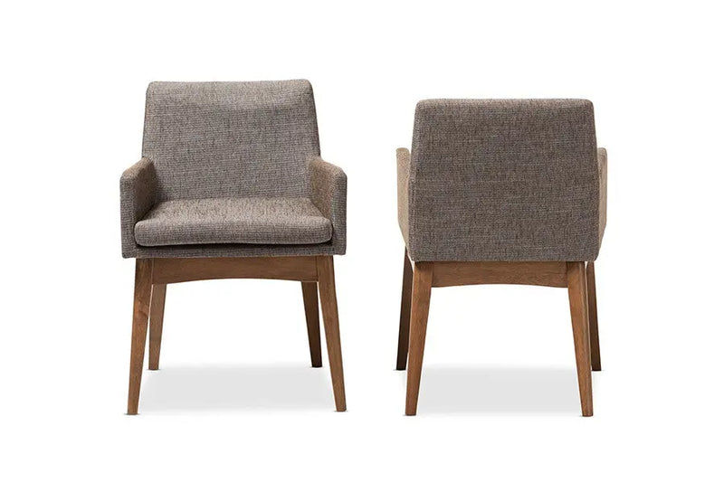 Nexus Walnut Wood & Gravel Fabric Upholstered Arm Chair - 2pcs iHome Studio