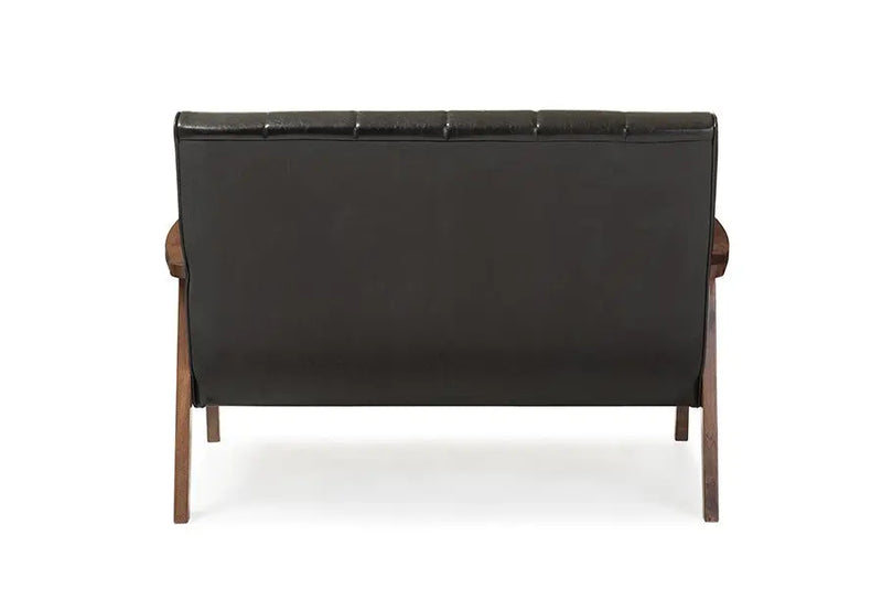 Nikko Black Faux Leather Wooden 2-Seater Loveseat iHome Studio