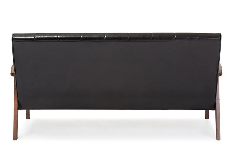 Nikko Black Faux Leather Wooden 3-Seater Sofa iHome Studio