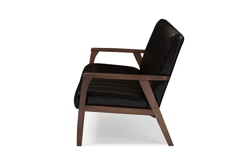 Nikko Dark Brown Faux Leather Wooden 3-Seater Sofa iHome Studio