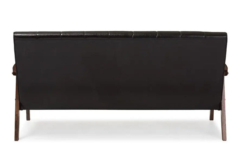 Nikko Dark Brown Faux Leather Wooden 3-Seater Sofa iHome Studio