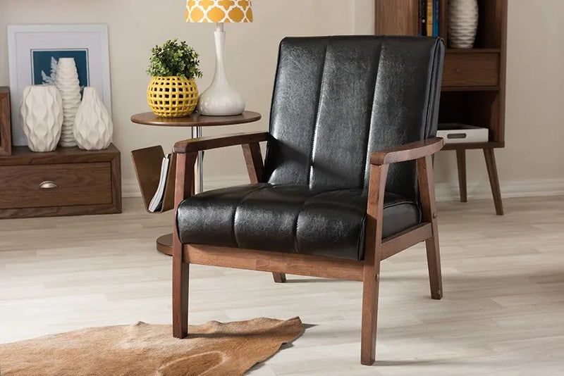Nikko Scandinavian Style Black Faux Leather Wooden Lounge Chair iHome Studio