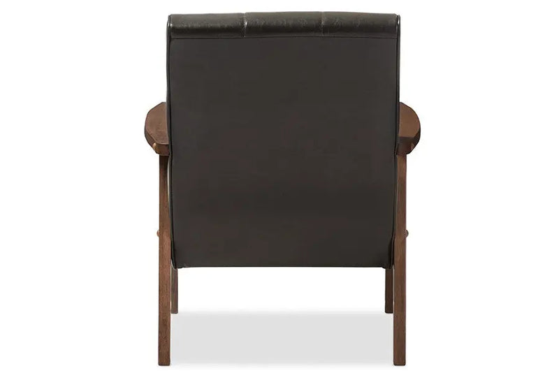 Nikko Scandinavian Style Dark Brown Faux Leather Wooden Lounge Chair iHome Studio