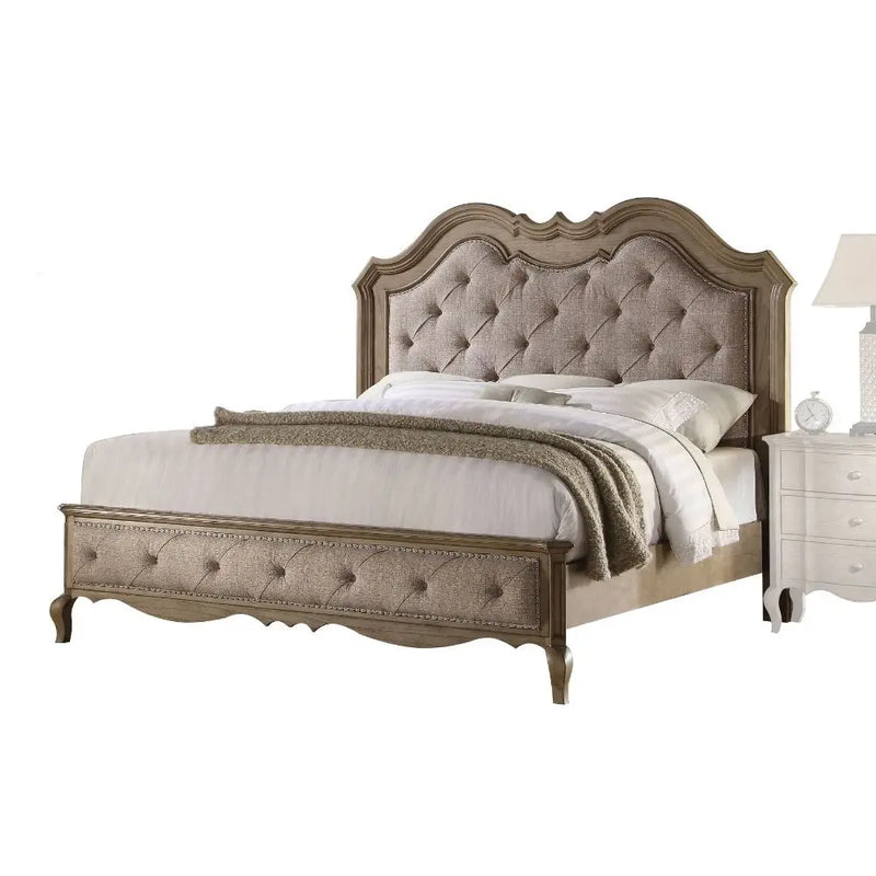 Nina California King Bed, Beige Fabric & Antique Taupe iHome Studio