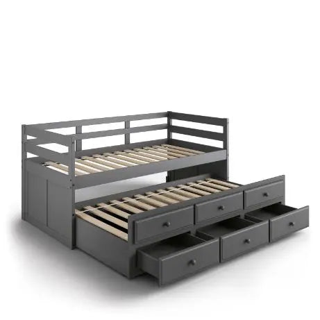 Nylah Twin Captain Bed w/Trundle and Storage, Gray Finish iHome Studio