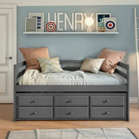 Nylah Twin Captain Bed w/Trundle and Storage, Gray Finish iHome Studio