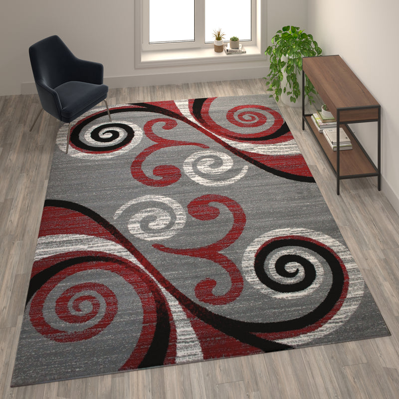 Clifton Collection 8' x 10' Red Abstract Area Rug - Olefin Rug with Jute Backing iHome Studio