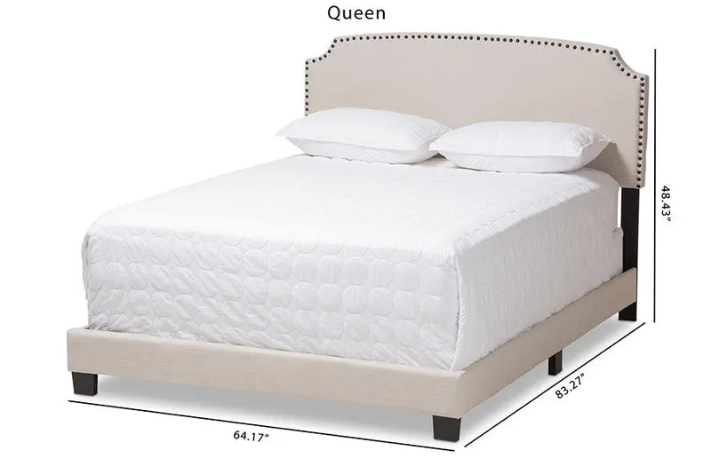 Odette Light Beige Fabric Upholstered Bed (Full) iHome Studio