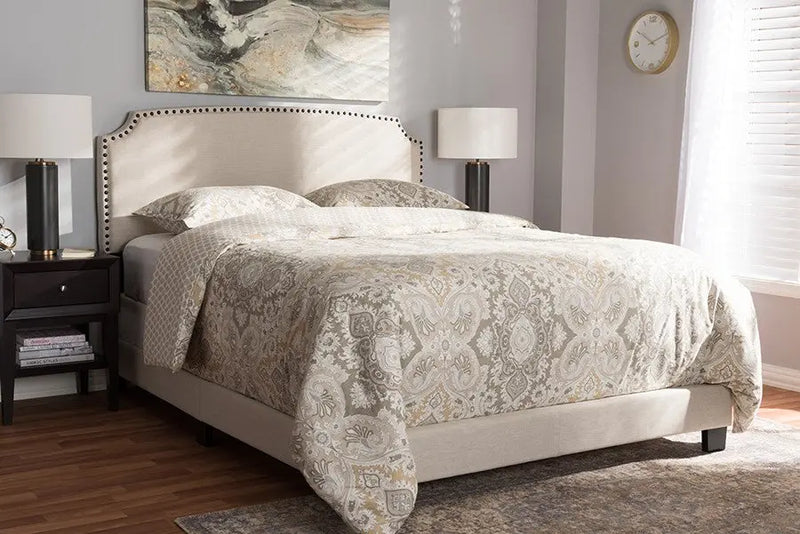 Odette Light Beige Fabric Upholstered Bed (King) iHome Studio