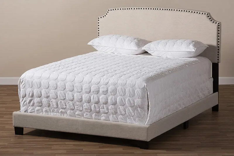 Odette Light Beige Fabric Upholstered Bed (Queen) iHome Studio