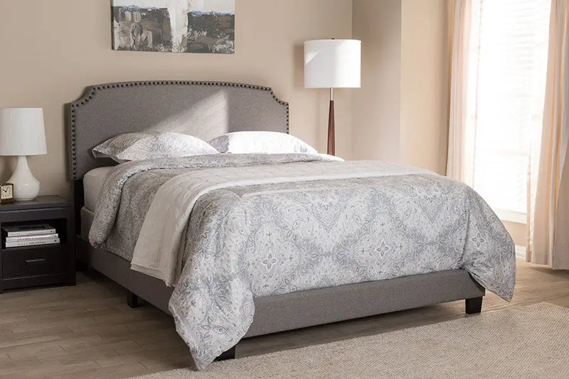 Odette Light Grey Fabric Upholstered Bed (Full) iHome Studio