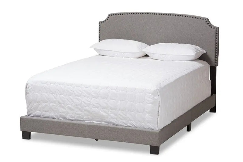 Odette Light Grey Fabric Upholstered Bed (Full) iHome Studio