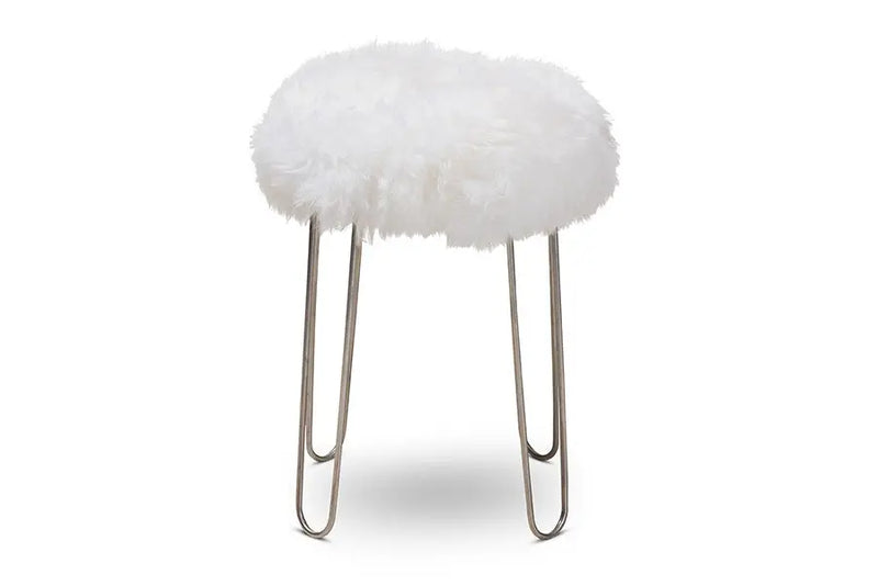 Oliver Modern White Genuine Sheep Skin Ottoman iHome Studio