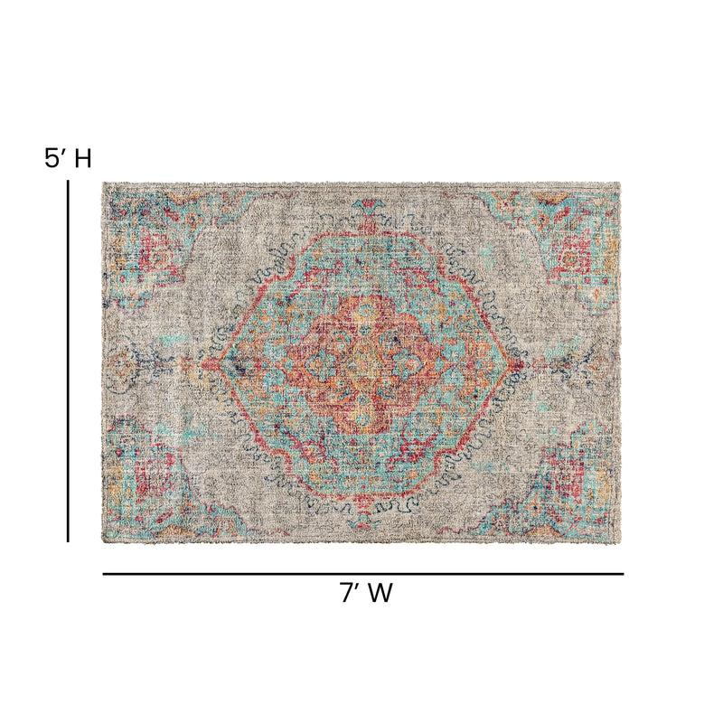 Olivia Collection Distressed Medallion Area Rug - 5' x 7' - Gray Multi Polyester iHome Studio