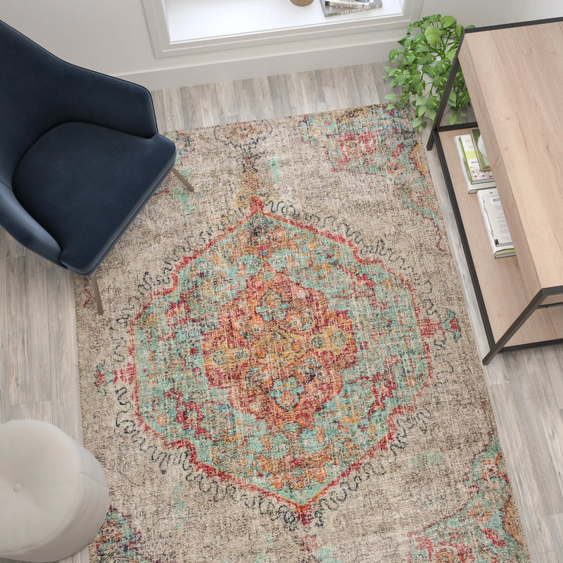 Olivia Collection Distressed Medallion Area Rug - 5' x 7' - Gray Multi Polyester iHome Studio