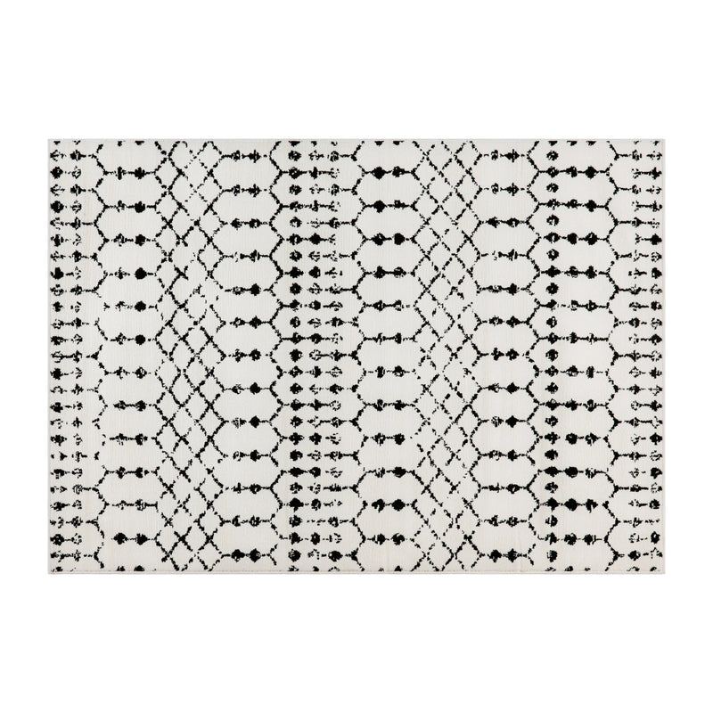 Olivia Collection Geometric Bohemian Low Pile Rug - 5' x 7' - Ivory/Black iHome Studio