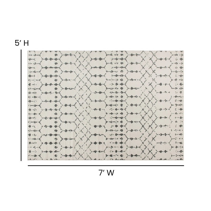 Olivia Collection Geometric Bohemian Low Pile Rug - 5' x 7' -Ivory/Gray Polyester iHome Studio