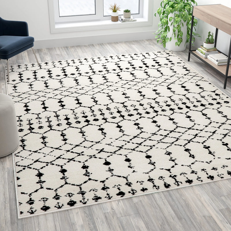 Olivia Collection Geometric Bohemian Low Pile Rug - 8' x 10' - Ivory/Black iHome Studio