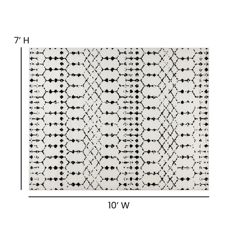 Olivia Collection Geometric Bohemian Low Pile Rug - 8' x 10' - Ivory/Black iHome Studio