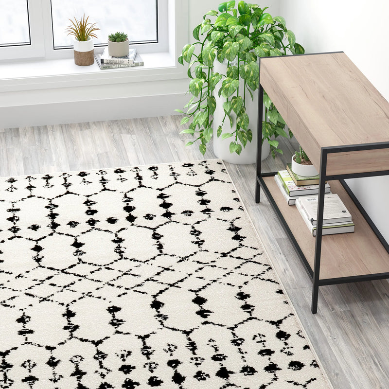 Olivia Collection Geometric Bohemian Low Pile Rug - 8' x 10' - Ivory/Black iHome Studio