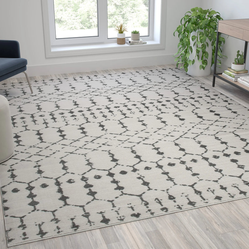 Olivia Collection Geometric Bohemian Low Pile Rug - 8' x 10' - Ivory/Gray Polyester iHome Studio